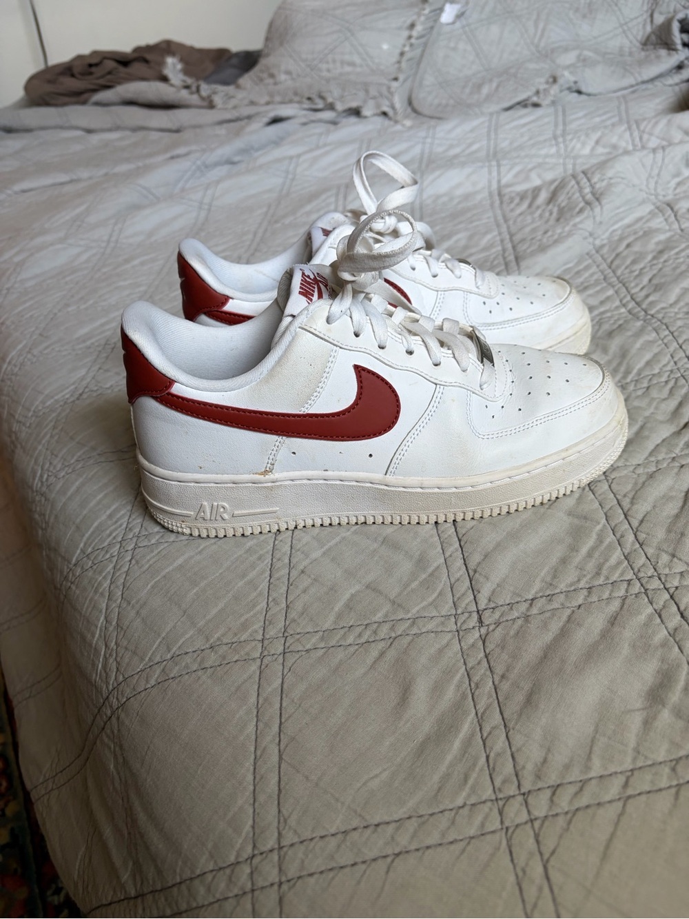 Nike Women’s Air Force- White Sneakers with Red Swoosh